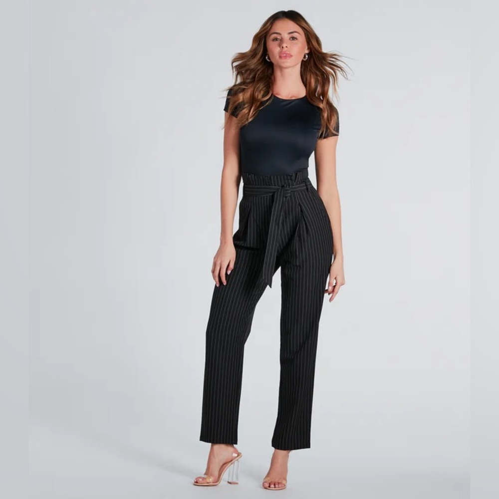 Chic 'Fit Pinstripe Paperbag Dress Pants